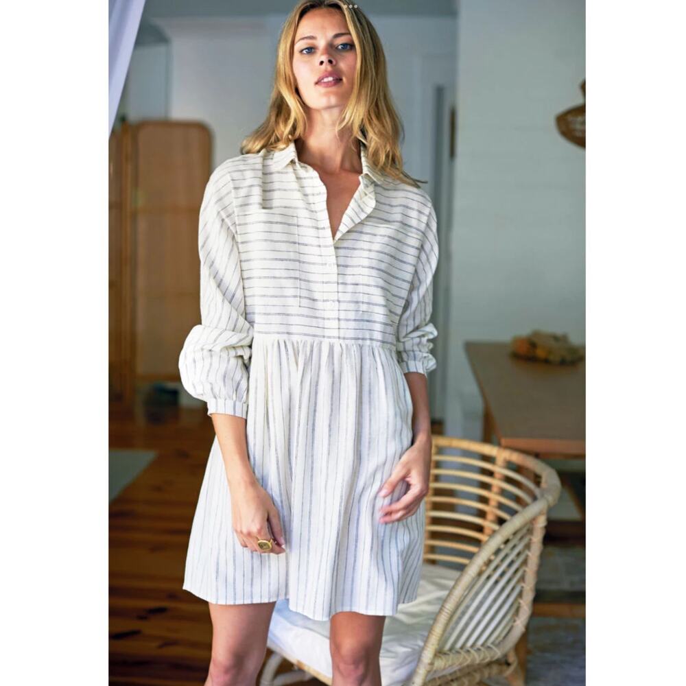 Emerson Fry Selma Stripe Shirtdress Organic Cotton Hemp Ivory M